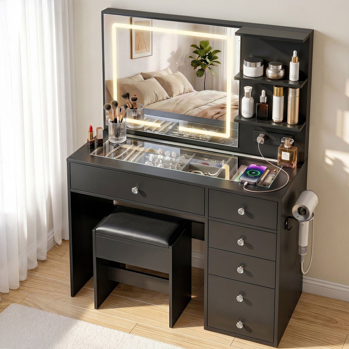 Artiss Dressing Table LED Vanity Desk Set Stool Black (Copy)