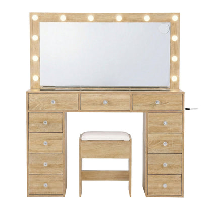 Artiss Dressing Table Vanity Desk Set Stool LED Bulbs Wood