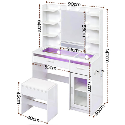 Artiss Dressing Table Vanity Desk Set 10 LED Bulbs RGB Light White