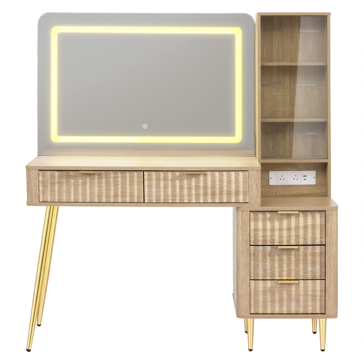 Artiss Dressing Table LED Vanity Desk Charging Station Wood