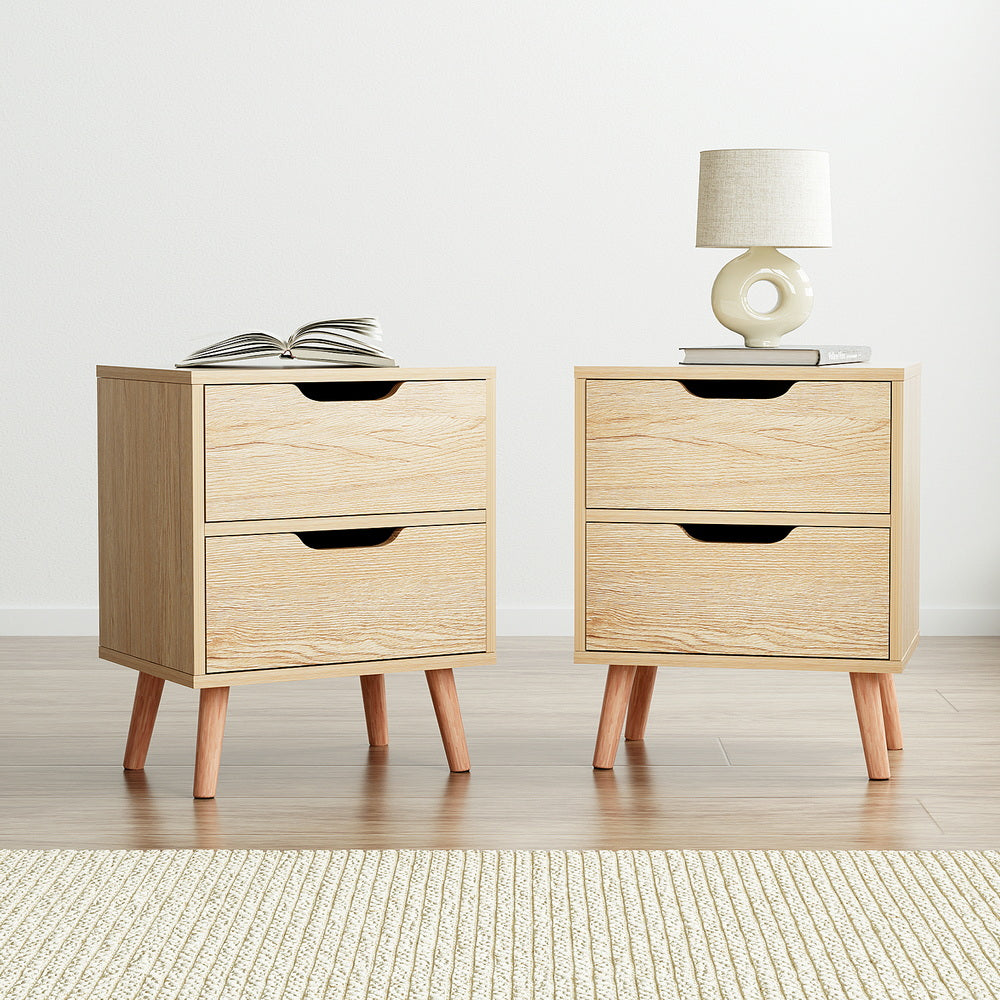 Artiss 2 x Bedside Table 2 Drawers - BODEN Pine