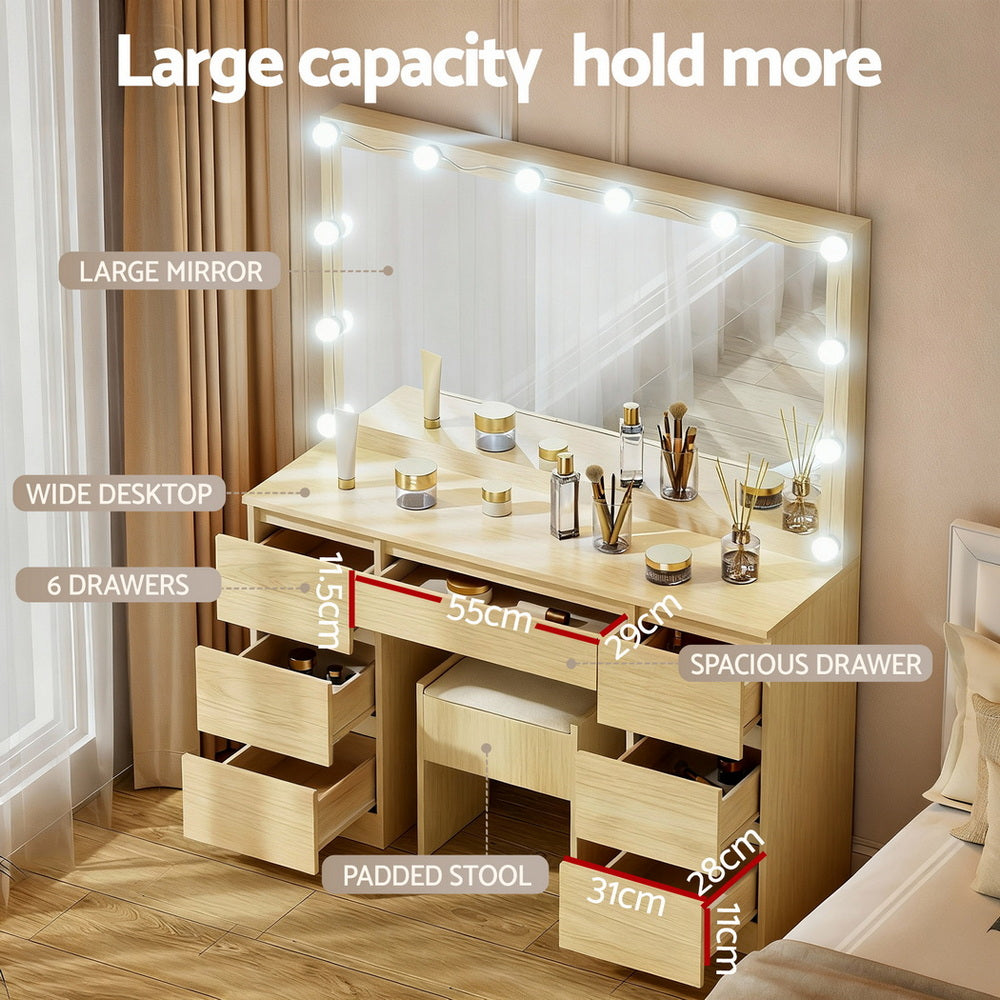 Artiss Dressing Table Vanity Desk Set Stool 12 Led Bulbs Wood