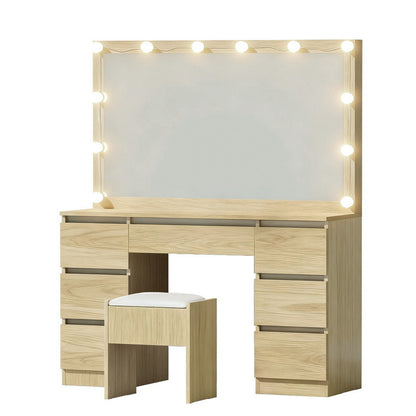 Artiss Dressing Table Vanity Desk Set Stool 12 Led Bulbs Wood