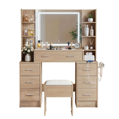 Artiss Dressing Table Vanity Desk Set Stool LED Charging Station Wood (Copy)