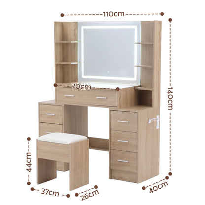 Artiss Dressing Table Vanity Desk Set Stool LED Charging Station Wood (Copy)