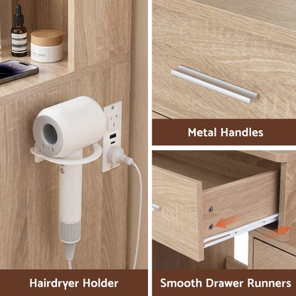 Artiss Dressing Table Vanity Desk Set Stool LED Charging Station Wood (Copy)