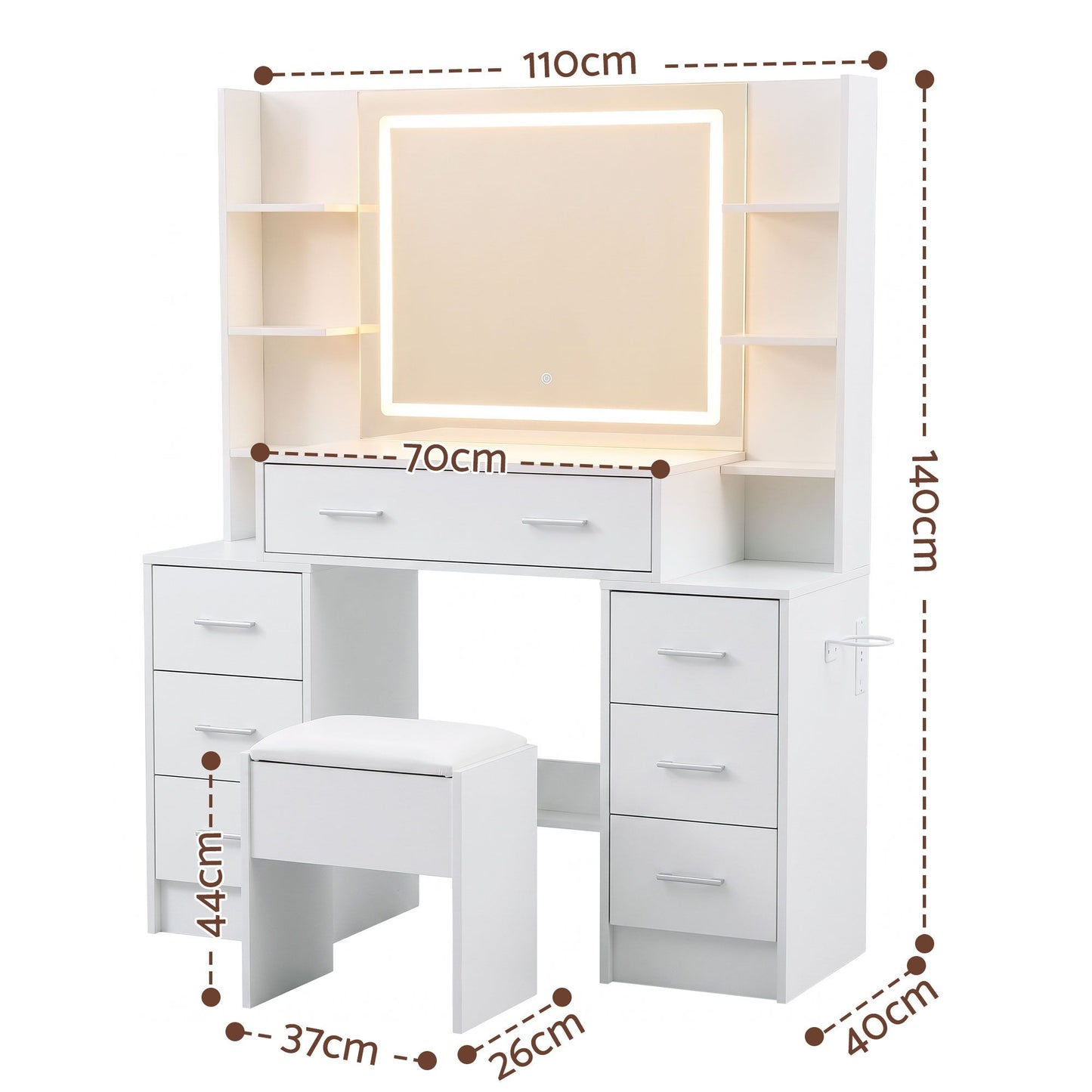 Artiss Dressing Table Vanity Desk Set Stool LED Charging Station White (Copy)