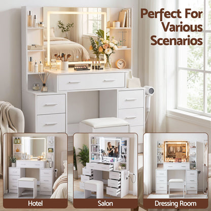 Artiss Dressing Table Vanity Desk Set Stool LED Charging Station White (Copy)