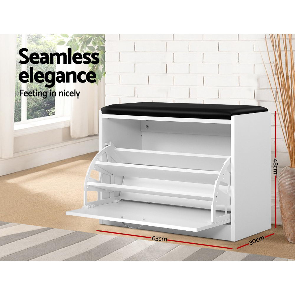 Artiss Shoe Rack Cabinet Bench 15 Pairs White Kyla