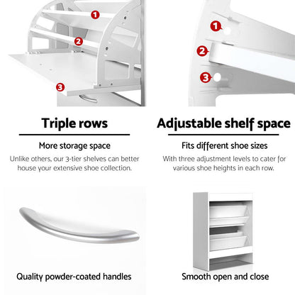 Artiss Shoe Rack Cabinet Adjustable Shelves 24 Pairs White Iris