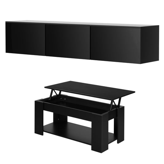 Artiss TV Unit & Coffee Table Set Storage Cabinet Black (Copy)