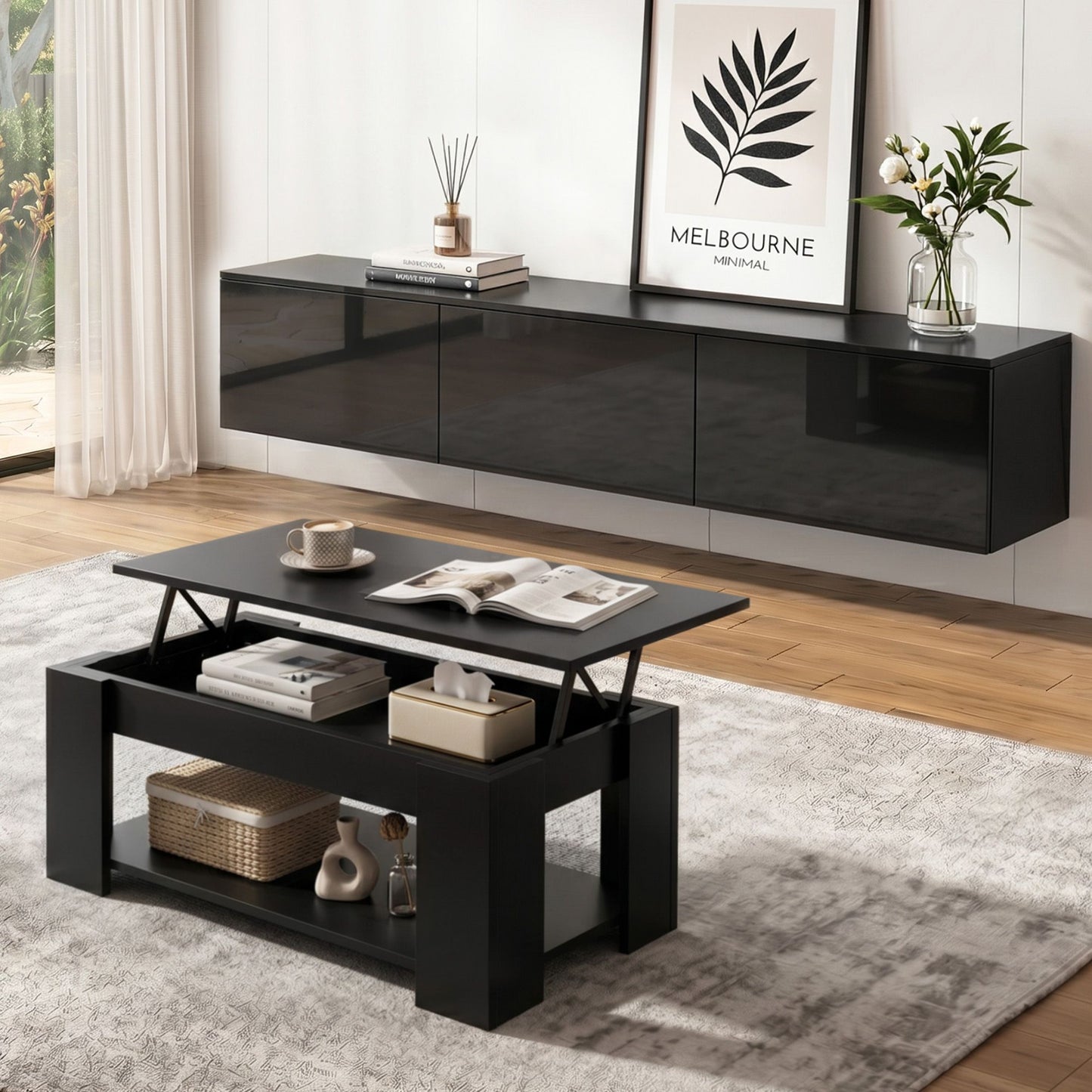 Artiss TV Unit & Coffee Table Set Storage Cabinet Black (Copy)