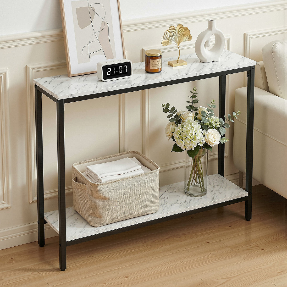 Artiss Console Table Entryway Hallway Display Desk Marble Effect White