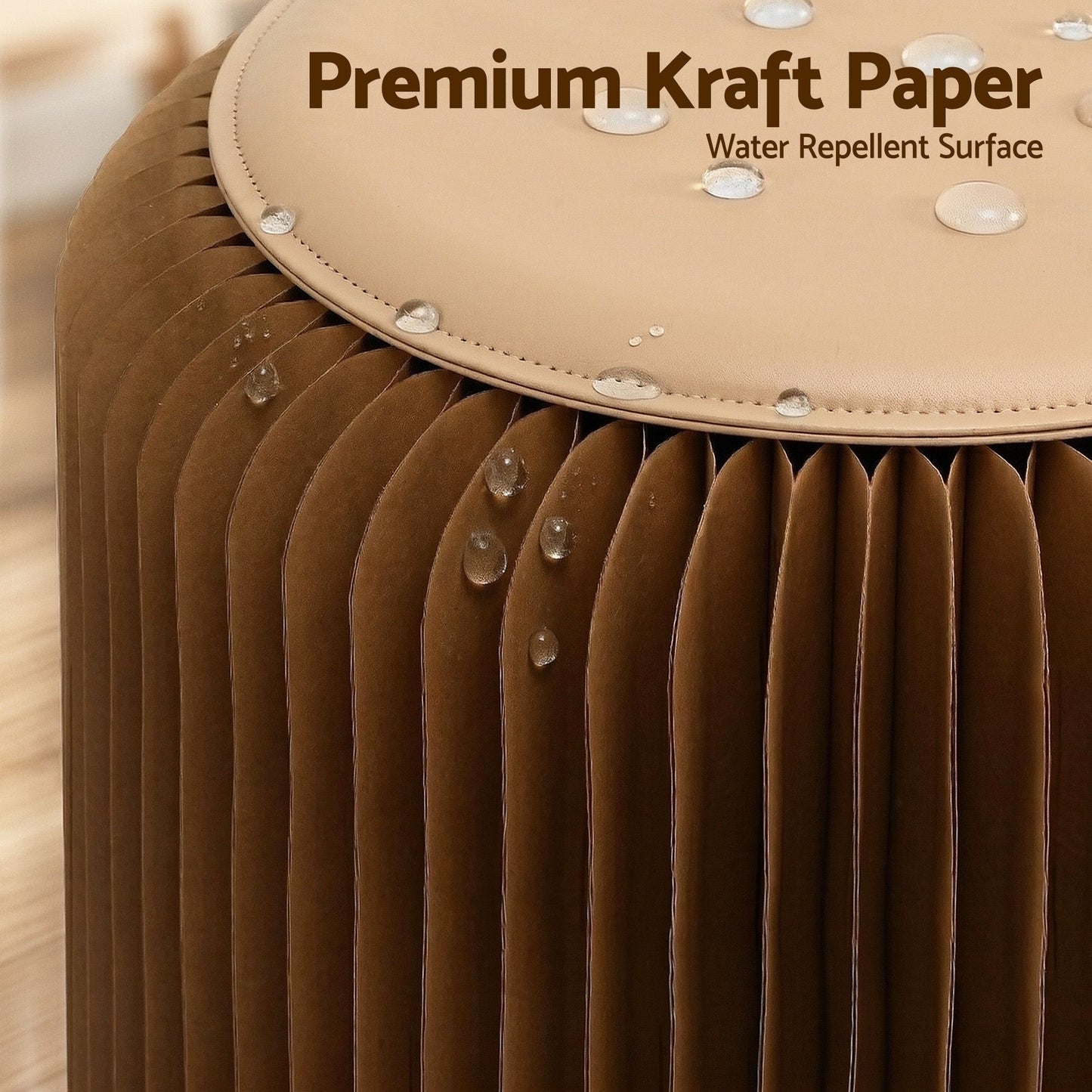 Artiss Accordion Folding Paper Stools Set Includes 2 Cushions Natural Kraft 100KG Capacity