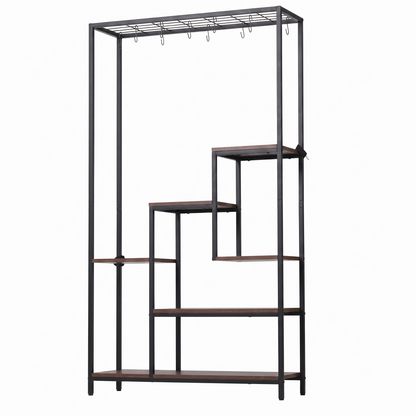 Artiss Tall Plant Stand Indoor, 6-Tier Pot Plant Shelf with Hanging Hooks, Metal & Wooden Flower Holder, Large Tiered Display Rack for Patio Garden Balcony Living Room, Indoor Outdoor Use