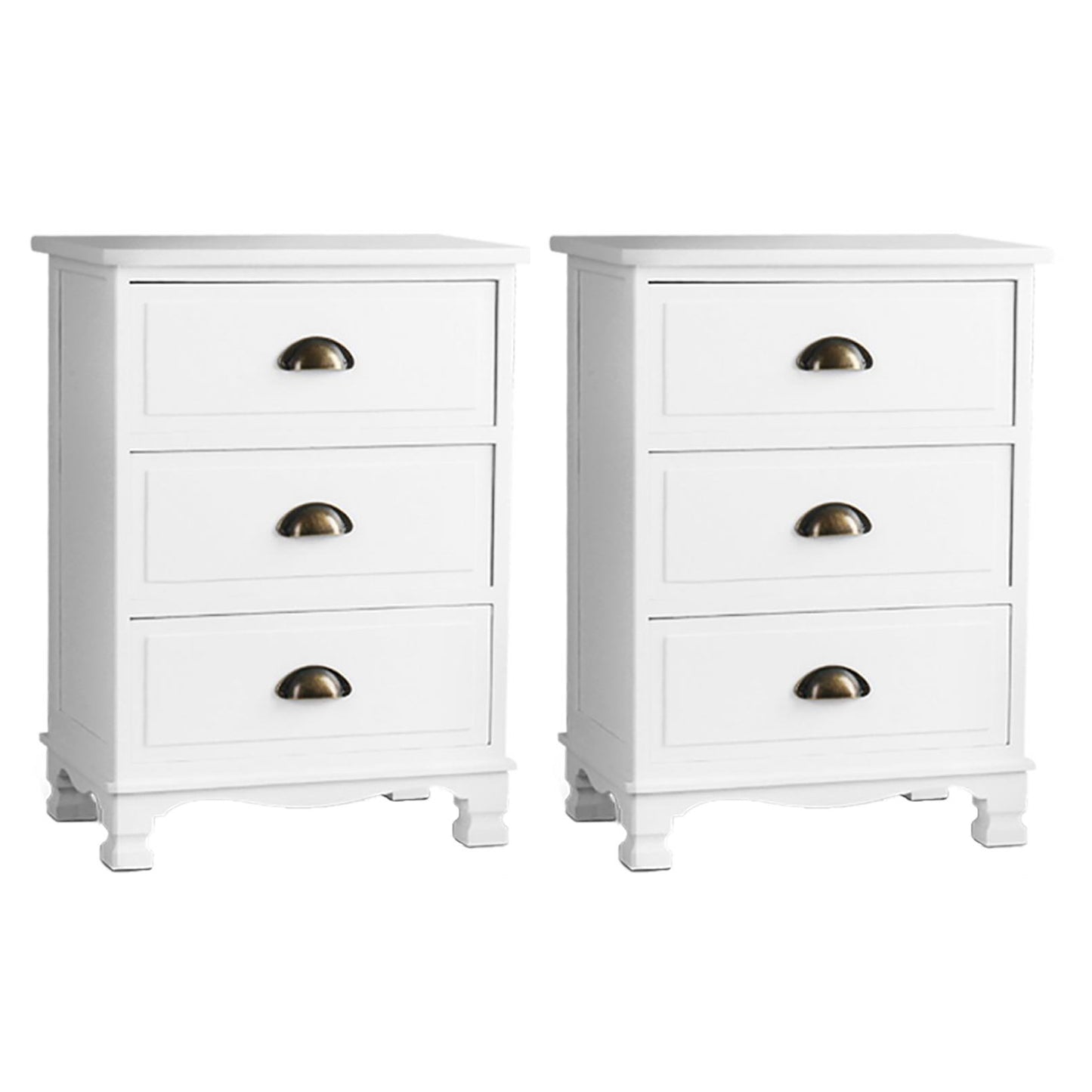 Artiss 2x Bedside Table 3 Drawers Vintage - THYME White