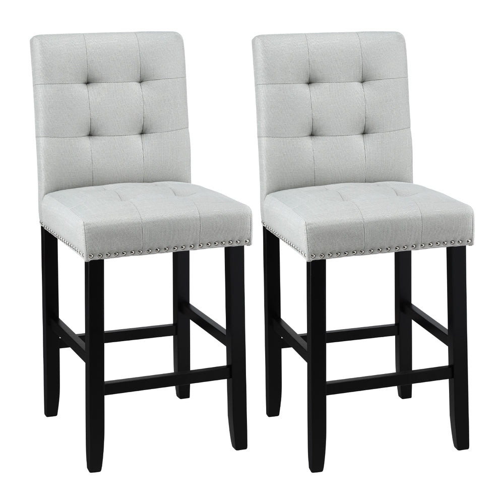 Artiss 2x Bar Stools Kitchen Dining Chairs Counter Fabric Stool Wooden Ada Grey