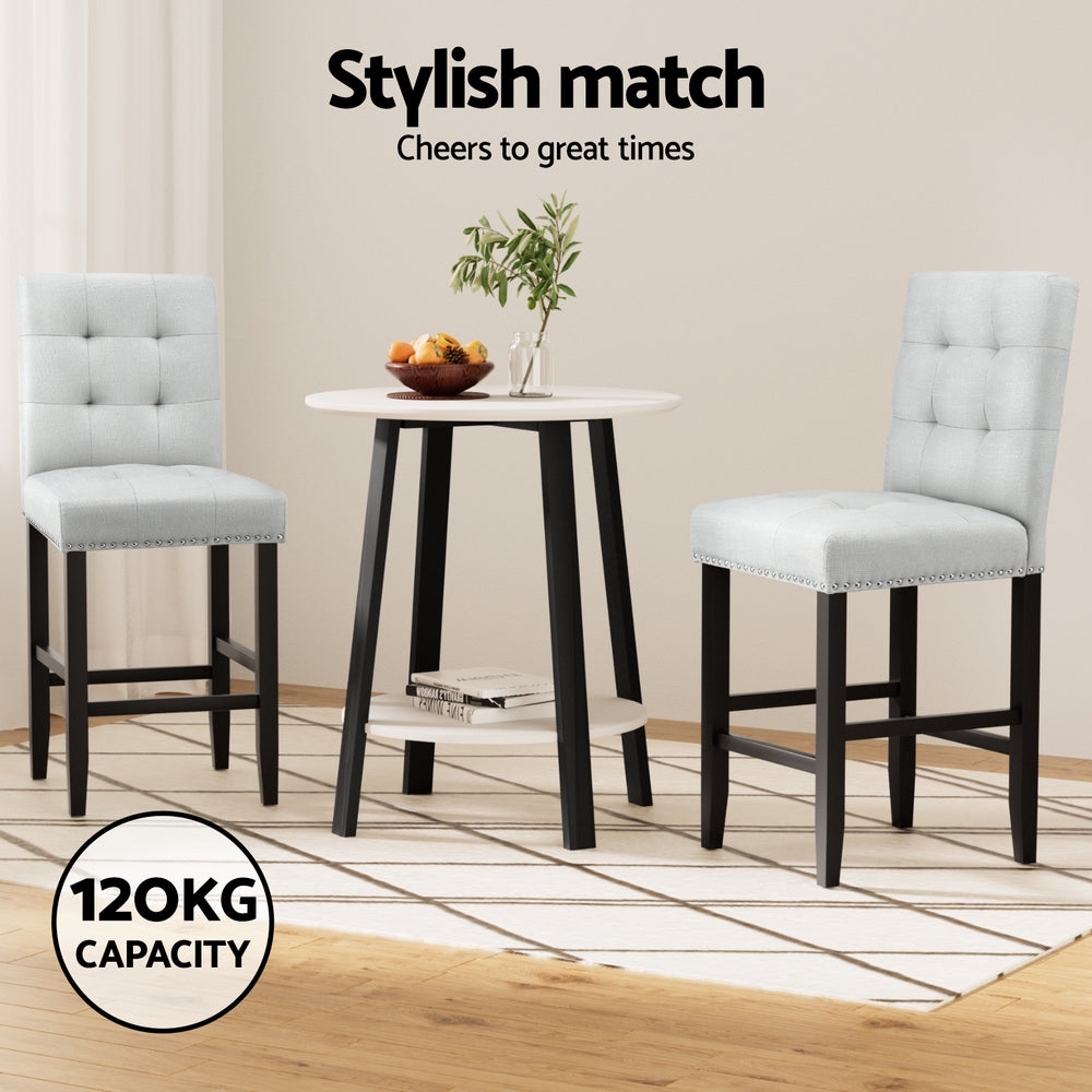 Artiss 2x Bar Stools Kitchen Dining Chairs Counter Fabric Stool Wooden Ada Grey