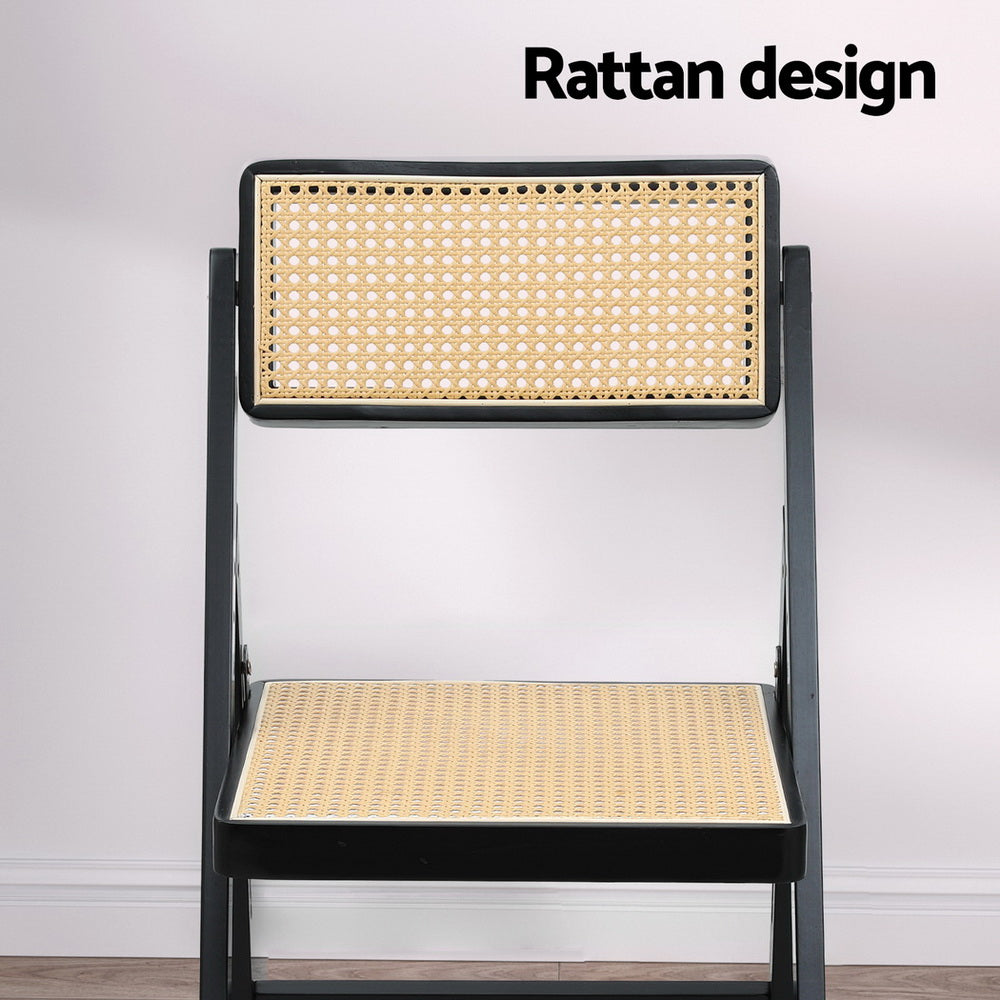 Artiss 4x Dining Chairs Wooden Rattan Foldable Black