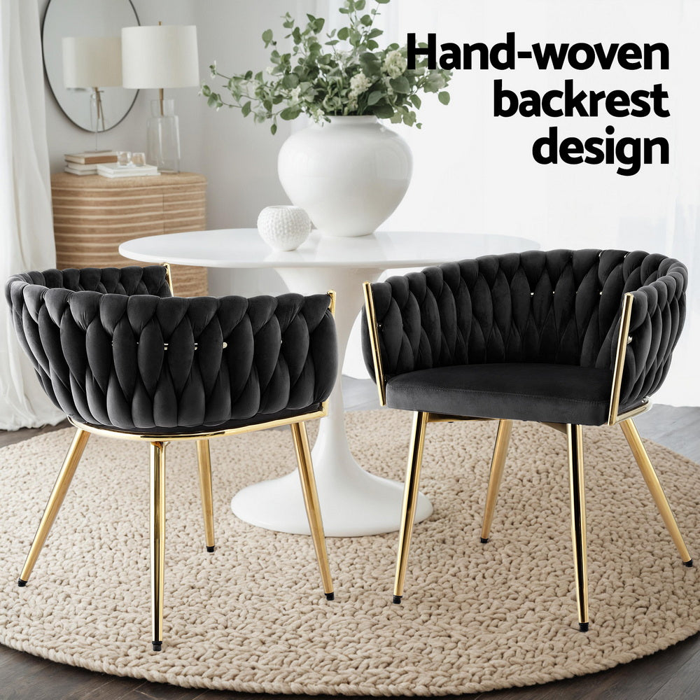 Artiss 1x Dining Chair Armchair Cafe Kitchen Lounge Chairs Velvet Weaving Black