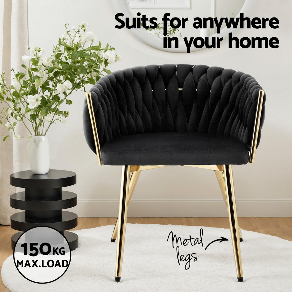 Artiss 1x Dining Chair Armchair Cafe Kitchen Lounge Chairs Velvet Weaving Black