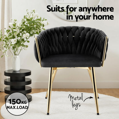 1 Set of 4 Artiss Dining Chairs Velvet Armchair Black