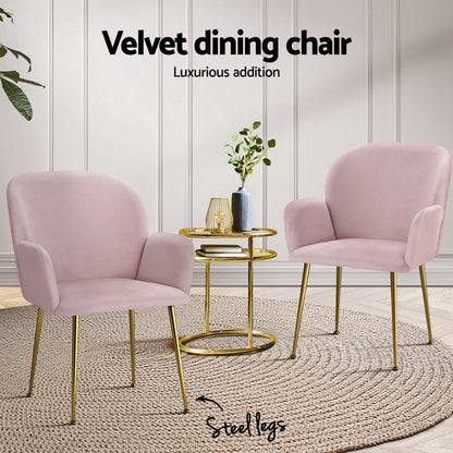 Artiss Dining Chairs Set of 4 Velvet Armchair Pink