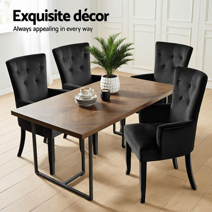 2x Artiss Dining Chairs Velvet French Provincial Armchair Black