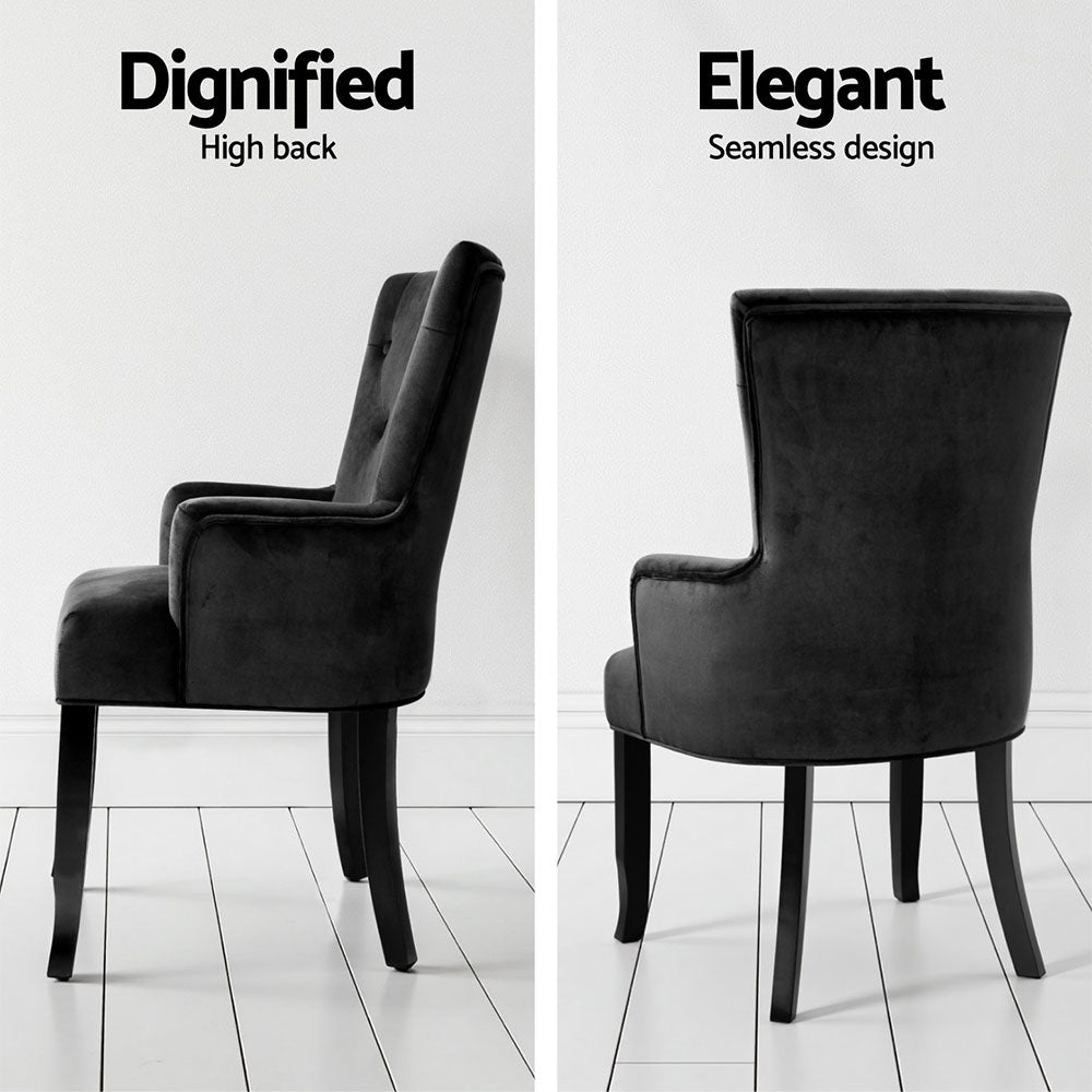 2x Artiss Dining Chairs Velvet French Provincial Armchair Black