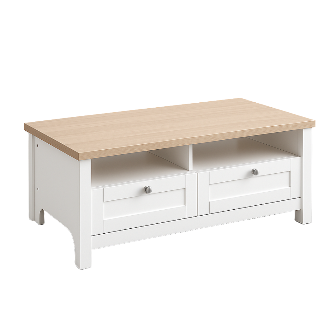 Noosa Coffee Table White Oak 2 Shelf and 2 Drawers