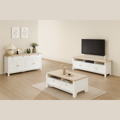 Noosa Coffee Table White Oak 2 Shelf and 2 Drawers