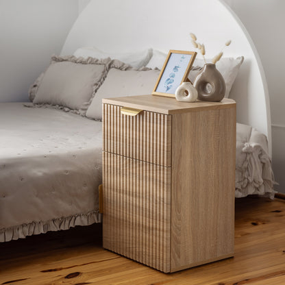 PORTO BEDSIDE TABLE - NATURAL OAK - FLUTED - PULL BRASS