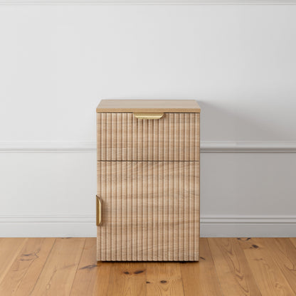 PORTO BEDSIDE TABLE - NATURAL OAK - FLUTED - PULL BRASS