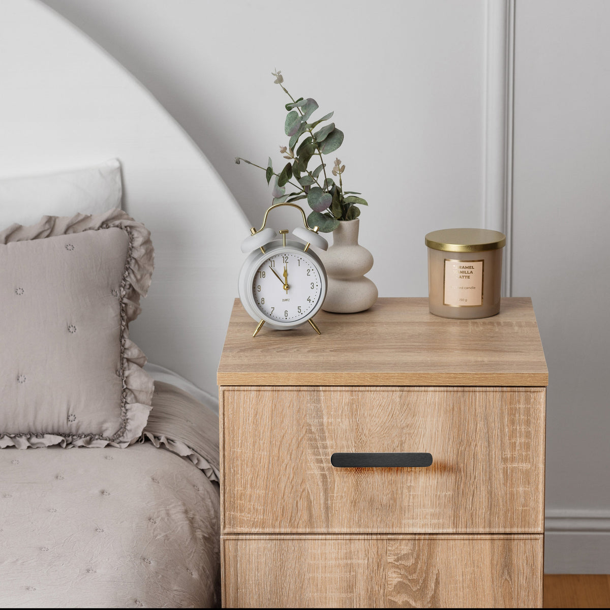 PORTO BEDSIDE TABLE - NATURAL OAK - SLIM - OVAL BLACK