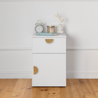 PORTO BEDSIDE TABLE - WHITE - SLIM - HALF MOON BRASS