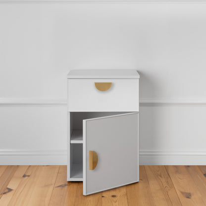 PORTO BEDSIDE TABLE - WHITE - SLIM - HALF MOON BRASS
