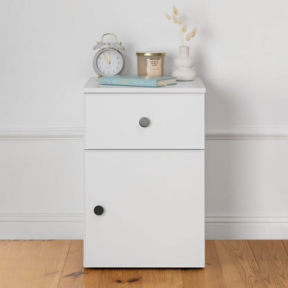PORTO BEDSIDE TABLE - WHITE - SLIM - ROUND BLACK