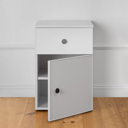 PORTO BEDSIDE TABLE - WHITE - SLIM - ROUND BLACK