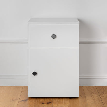 PORTO BEDSIDE TABLE - WHITE - SLIM - ROUND BLACK