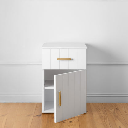 PORTO BEDSIDE TABLE - WHITE - VJ PANEL - OVAL BRASS