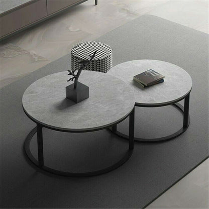 Set of 2 Grey Marble Nesting Coffee Tables 60/80cm
