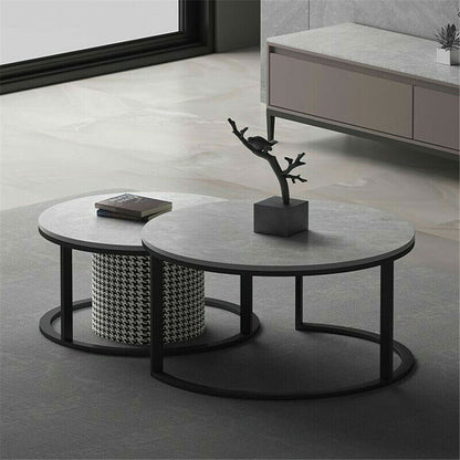 Set of 2 Grey Marble Nesting Coffee Tables 60/80cm