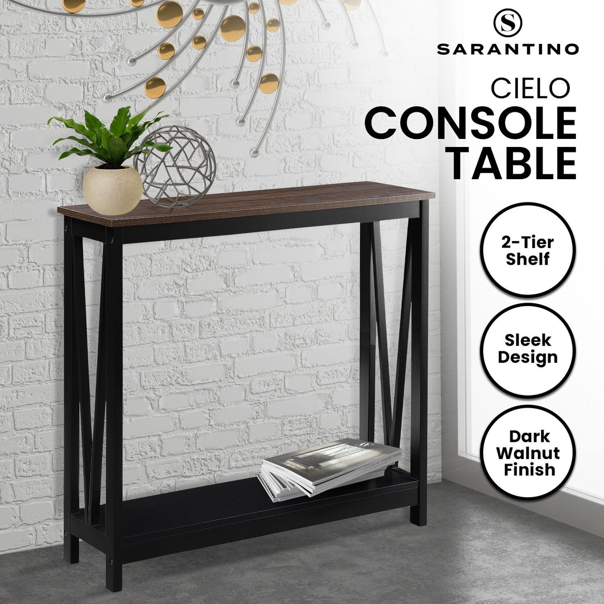 Sarantino Cielo 2-Tier Console Table Dark Walnut