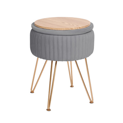 Side Table Storage Ottoman - Velvet Padded Stool Vanity Footstool REMY GREY