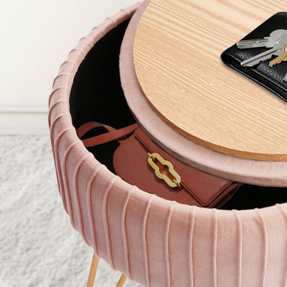 Side Table Storage Ottoman - Velvet Padded Stool Vanity Footstool REMY PINK
