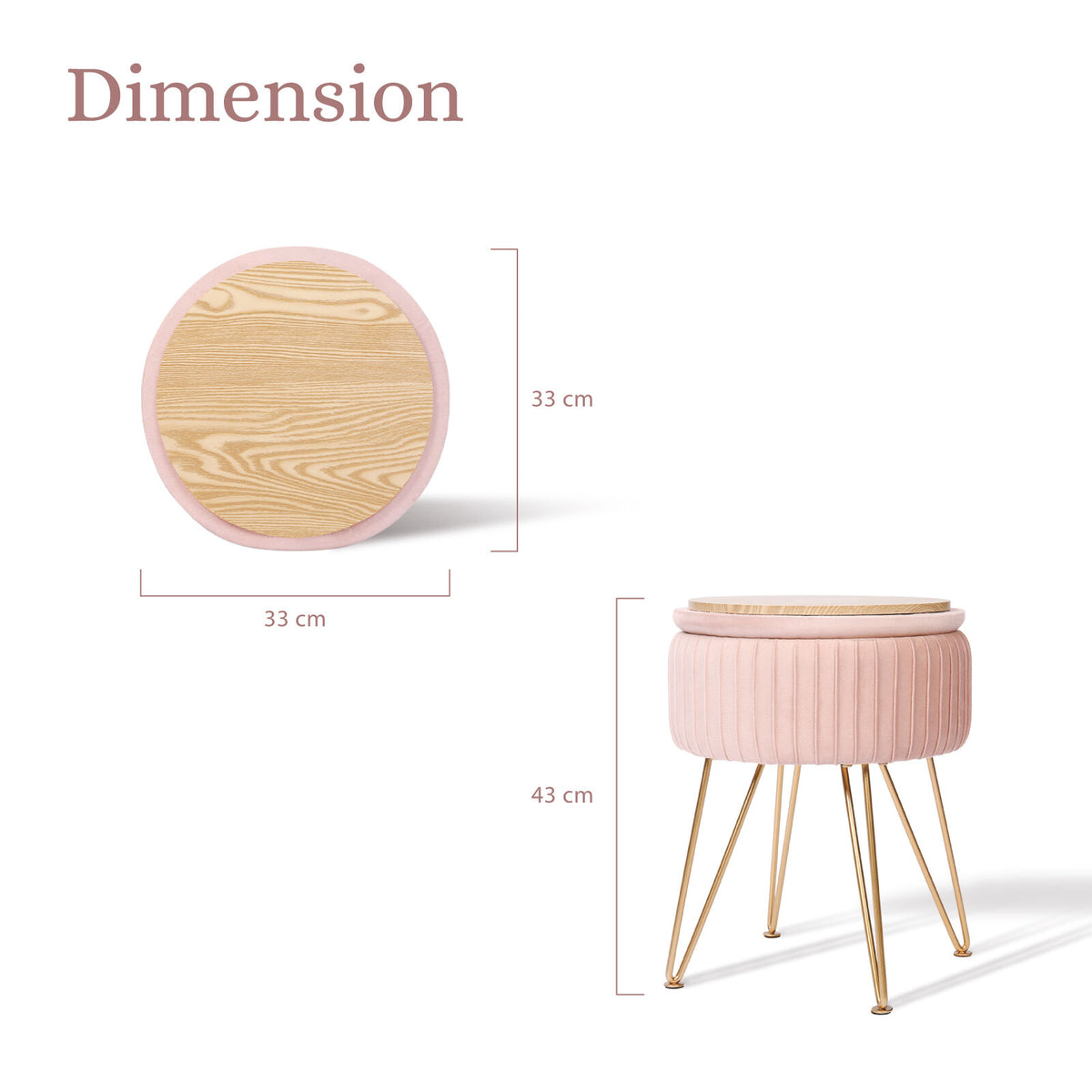 Side Table Storage Ottoman - Velvet Padded Stool Vanity Footstool REMY PINK