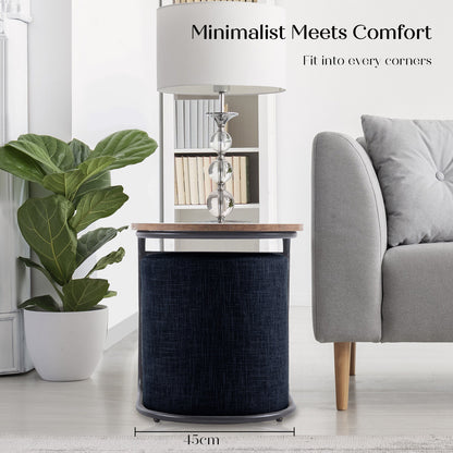 3 Piece Set Coffee Table & Ottoman Wood Side End Table Industrial - Black
