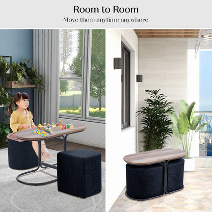 3 Piece Set Coffee Table & Ottoman Wood Side End Table Industrial - Black