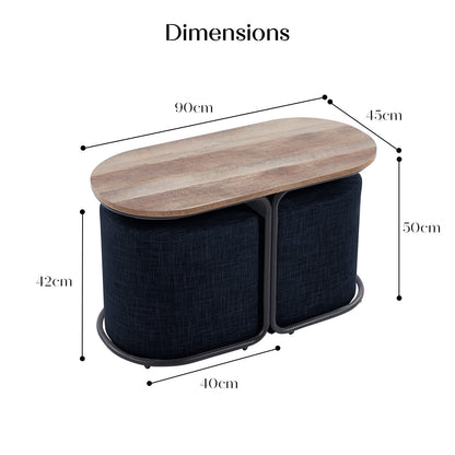 3 Piece Set Coffee Table & Ottoman Wood Side End Table Industrial - Black