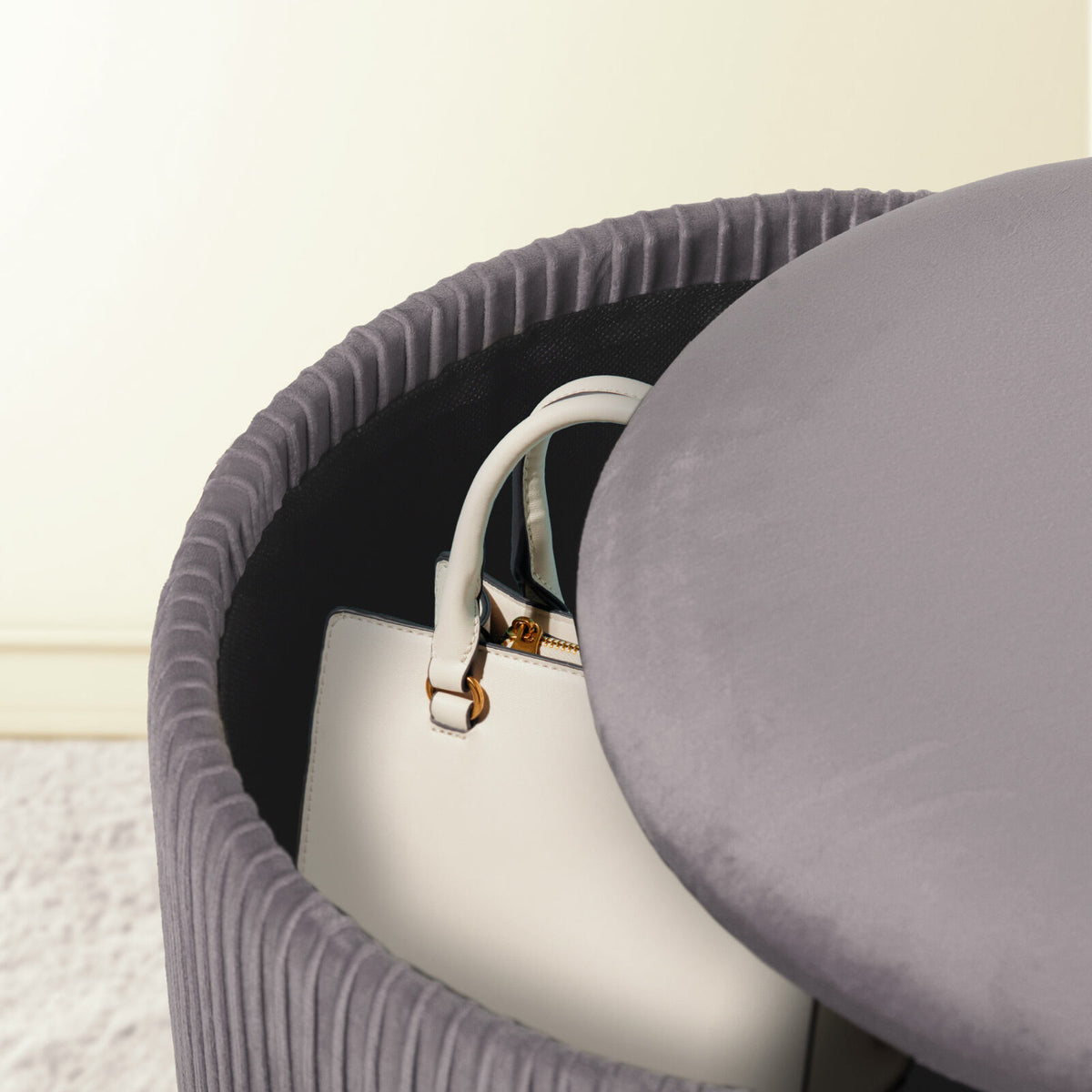 2X Side Table Storage Ottoman - Velvet Stool MIRA Grey